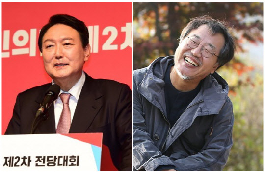 윤석열(왼쪽) 국민의힘 대선 후보와 카피라이터 정철 대표. 저얼 페이스북, 연합뉴스